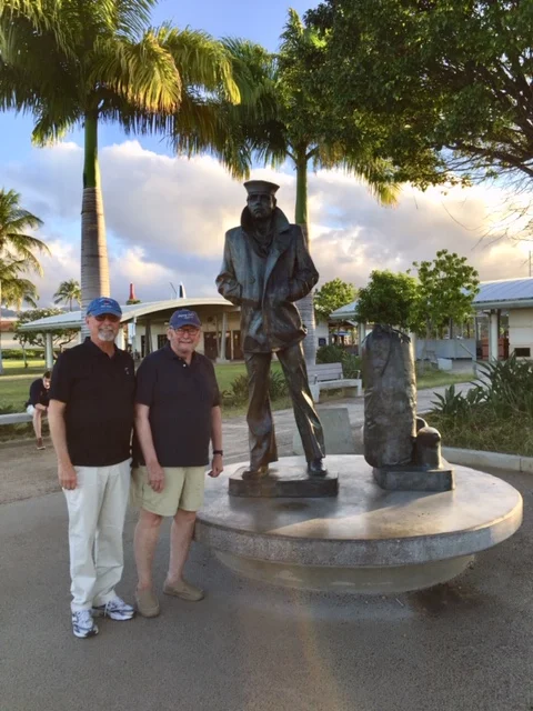 Retired Navy Captains Harry Palm (left) and Terry Johnson (right); shipmates of a Navy Memorial Board member, retired Navy Commander Mike Newell.