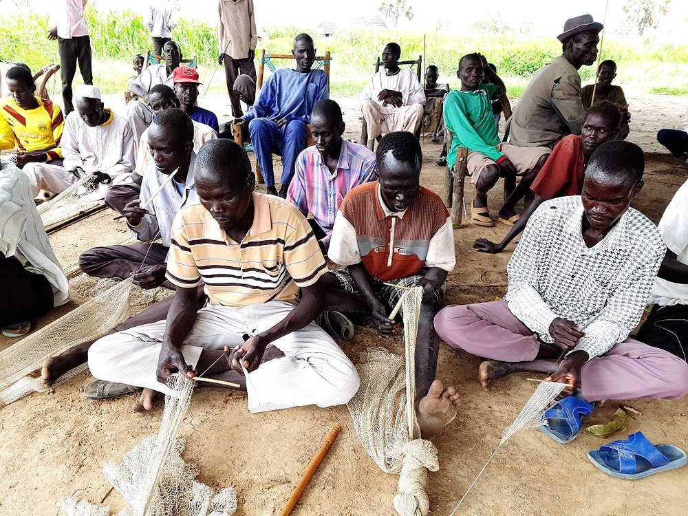 Communities in South Sudan are making fishing nets using the World Vision fishing kits ©World Vision Australia.