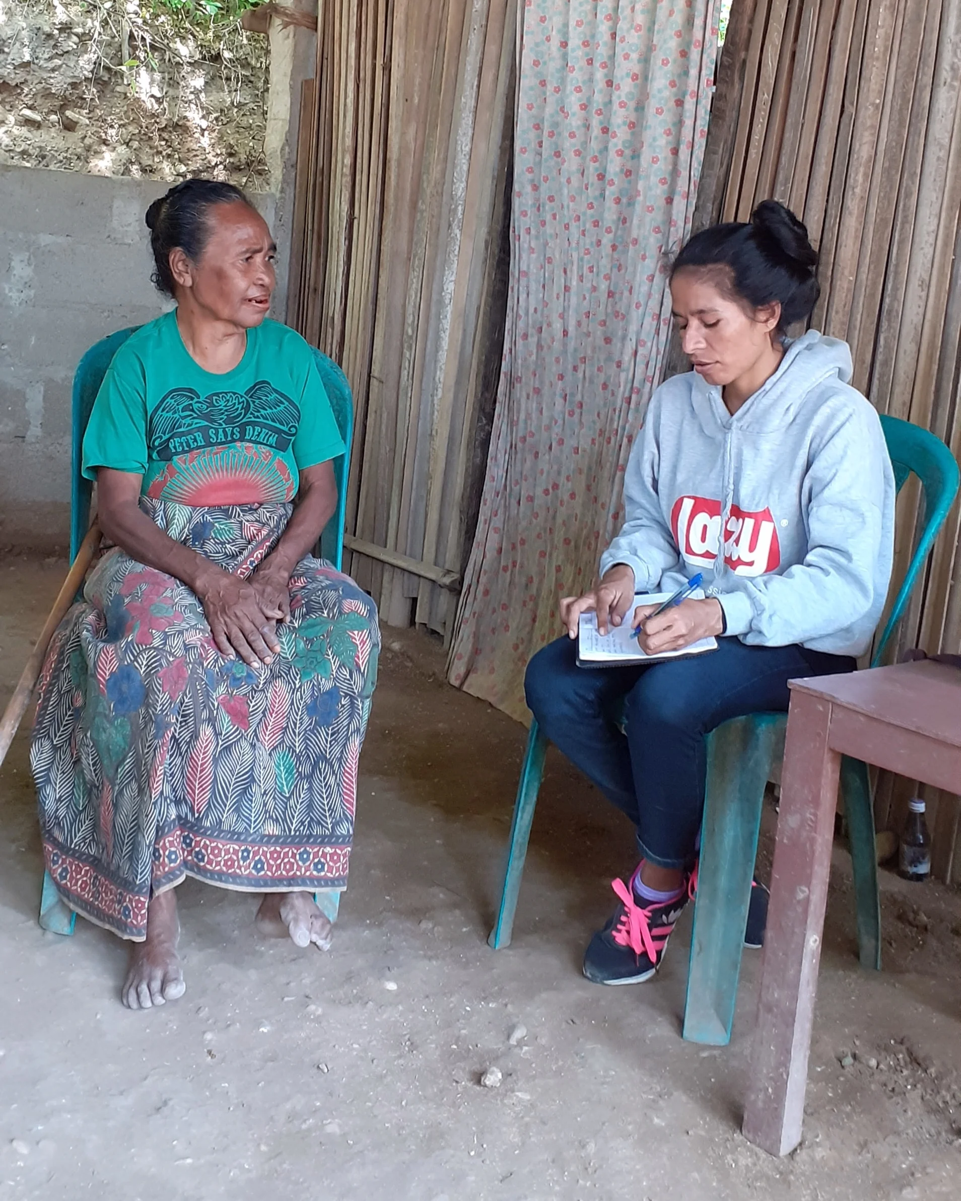 Above: Ililia village resident, Ricardina, is interviewed during the disaster risk assessment process. Photo credit: Gaspar da Silva, ChildFund Timor-Leste.