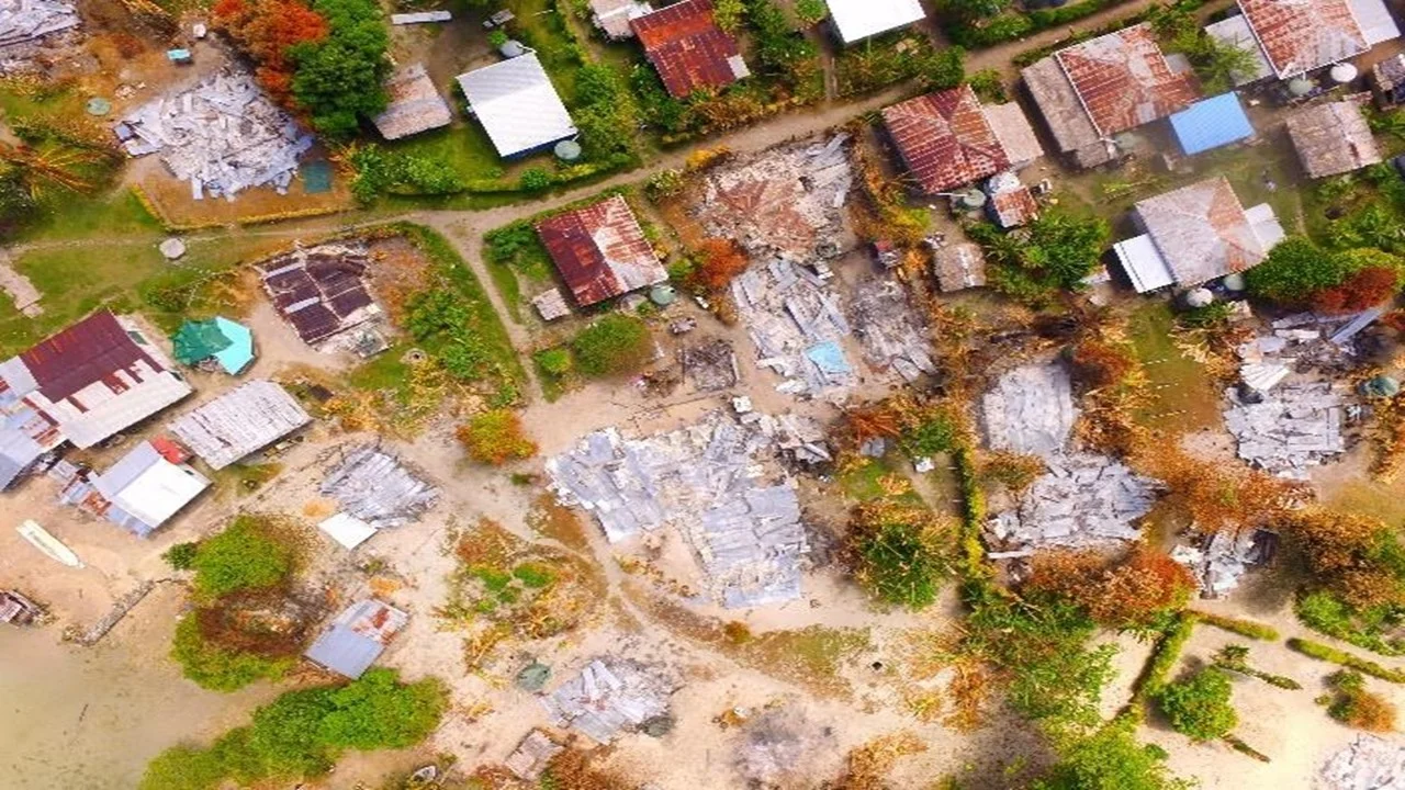 Above: An arial view of the burnt homes on Sohaho Island. Photo credit: Google Maps.