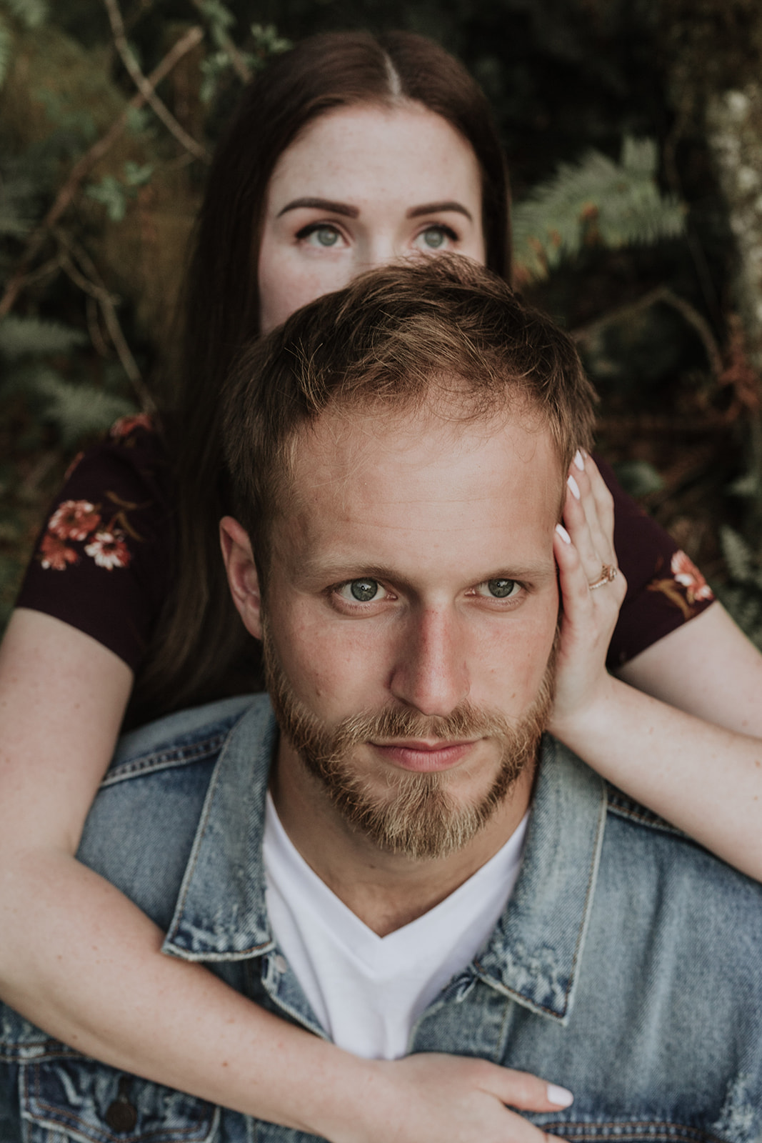 moody portrait engagement photo