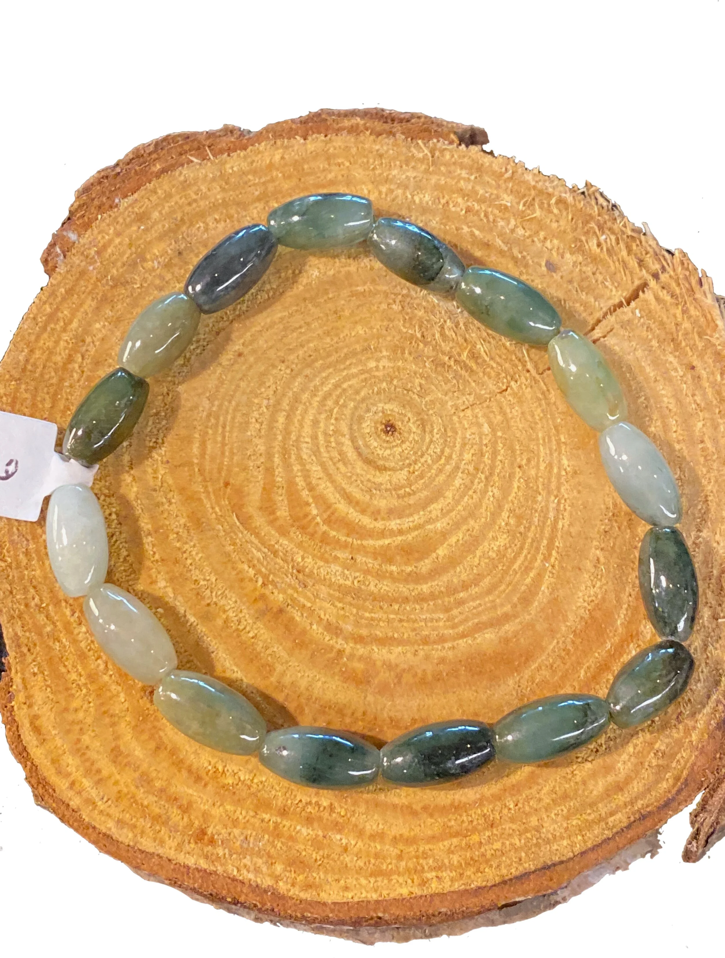 Green Jade "Tube" Bead Bracelet