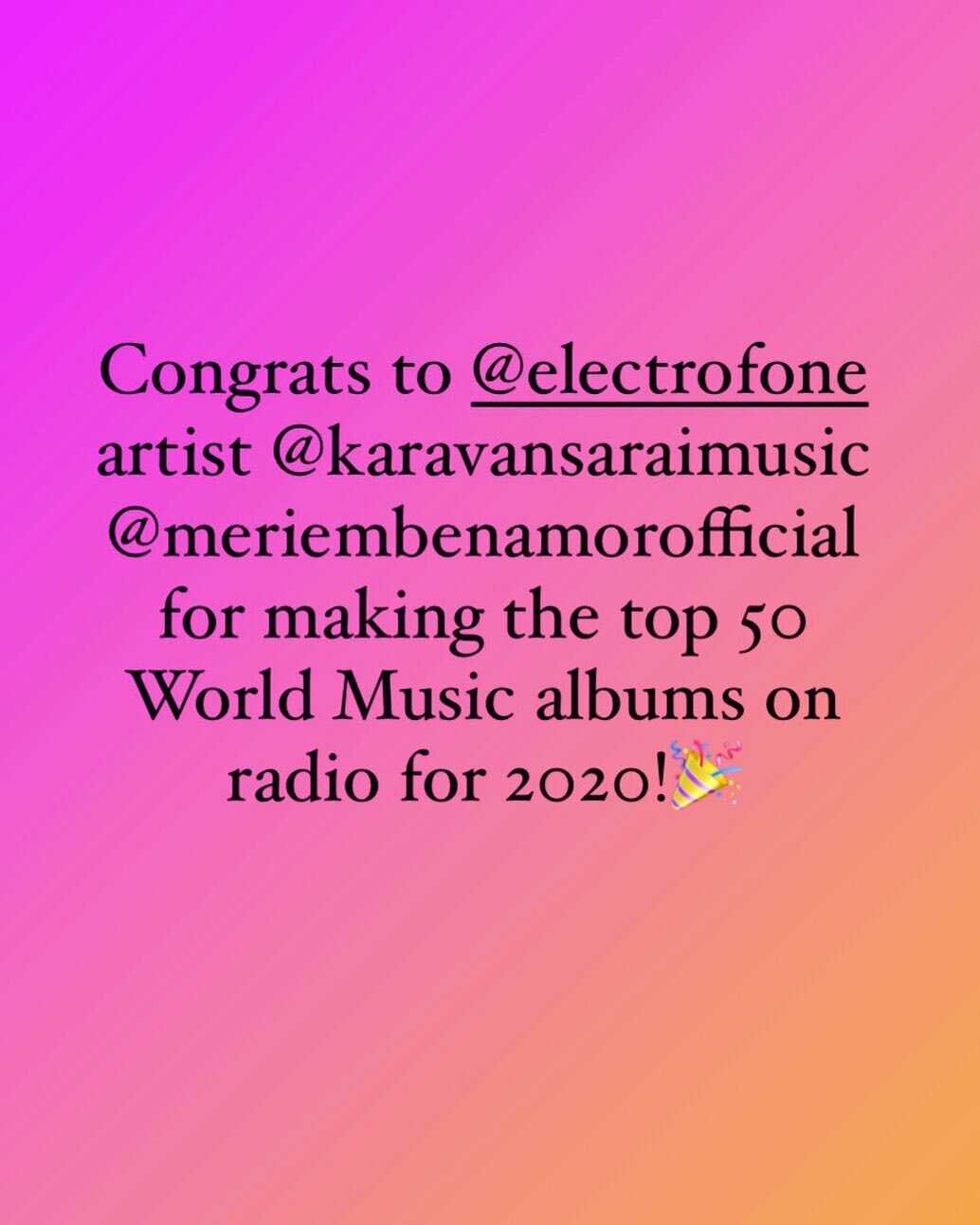 Congrats to @karavansaraimusic @meriembenamorofficial for making the top 50 World Music records on radio for 2020!🎉