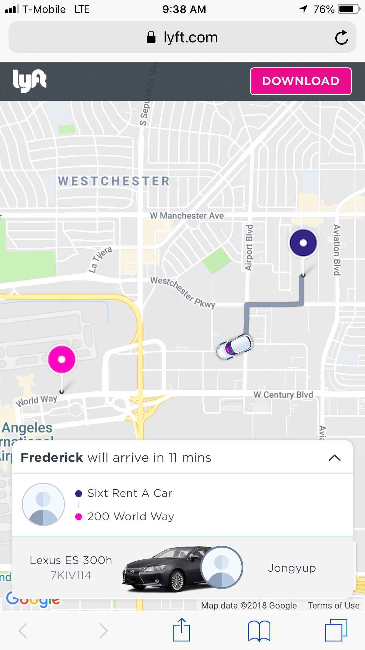 This was the return, but the interface is the same. Not sure why it said Sixt was the pick up location, but I just flagged down the driver no problem.