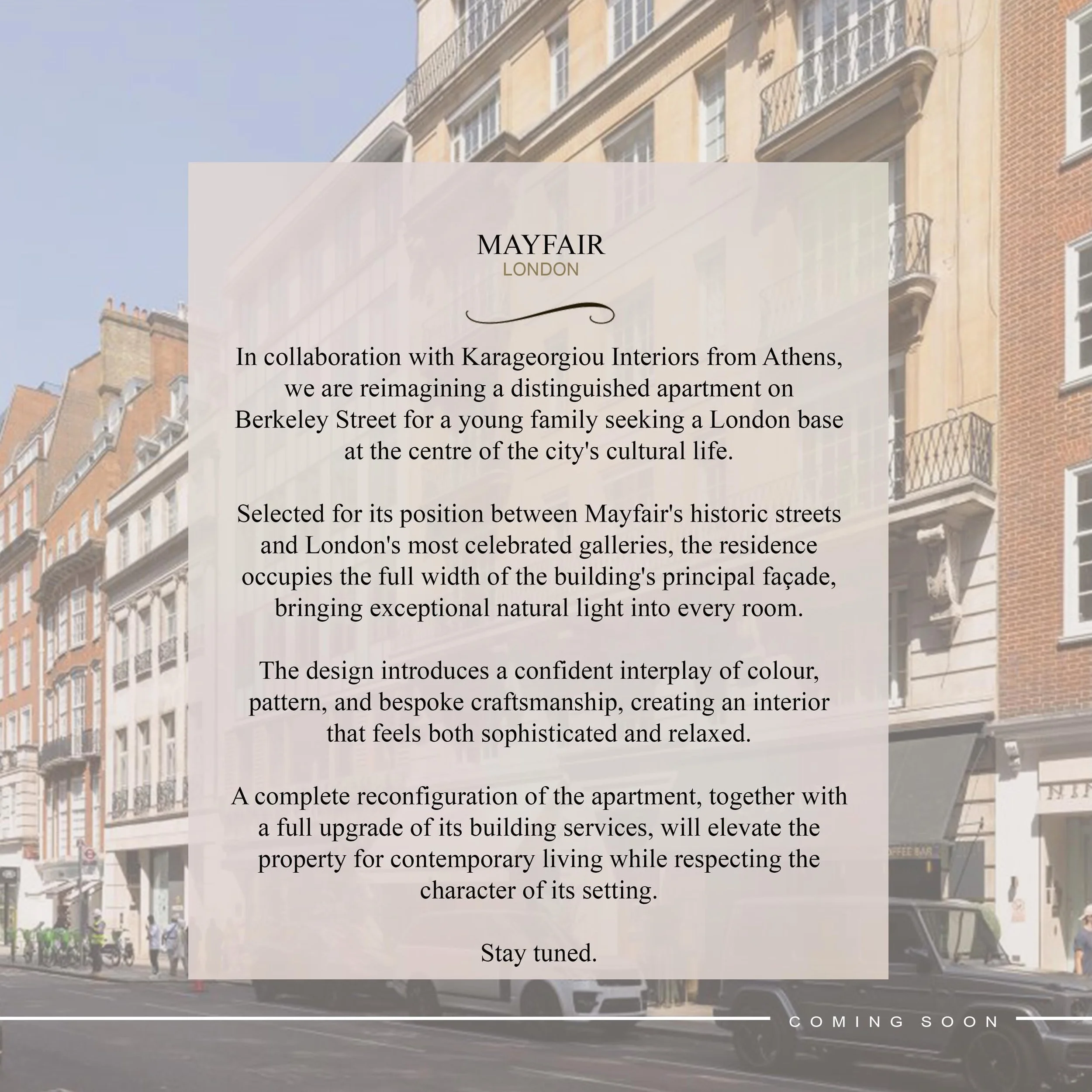 New Project
MAYFAIR | RESIDENTIAL

#londoninteriors #interiorarchitecture #mayfair #interiordesign