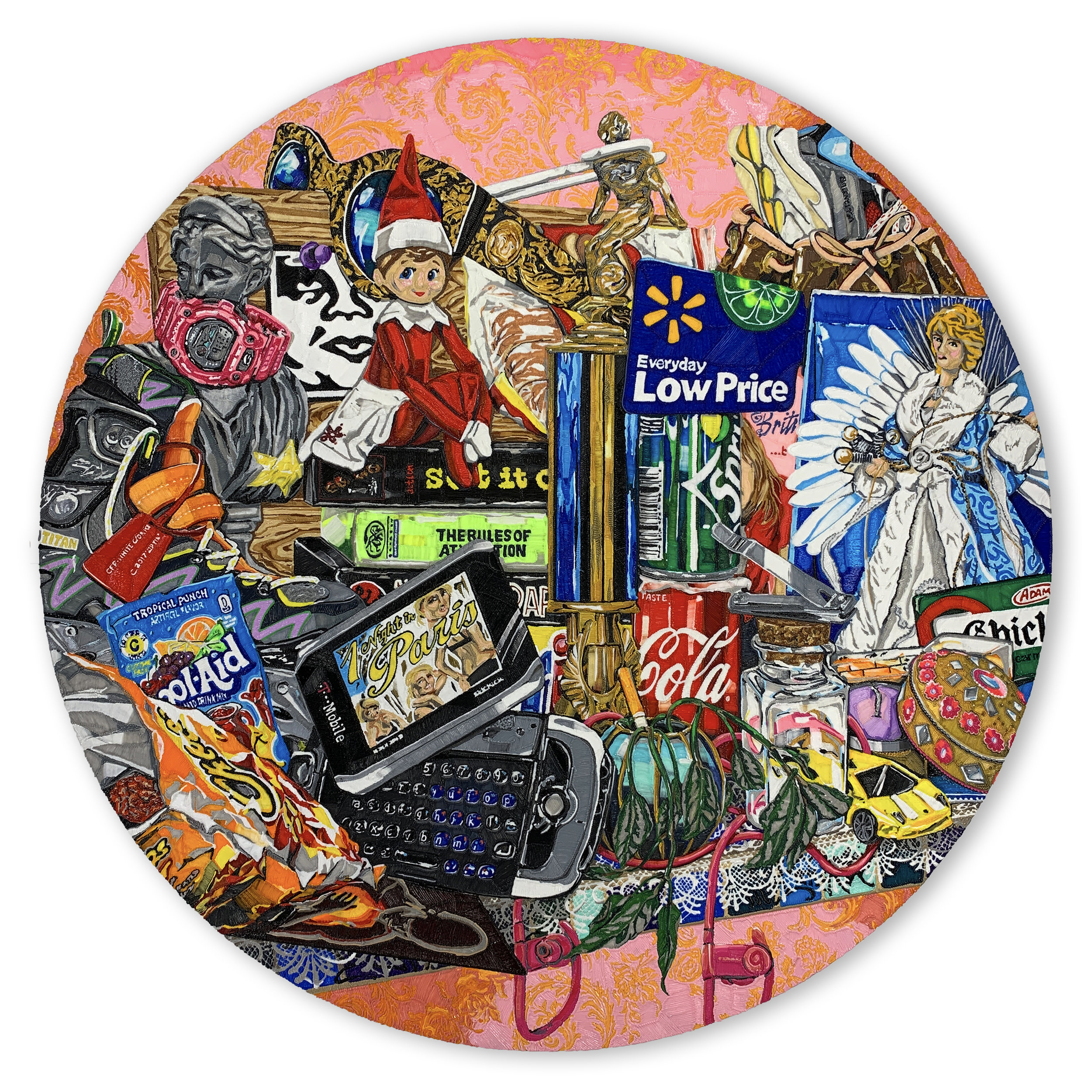  BLOCKBUSTER, 48 inches in diameter, PLA on panel, 2019 