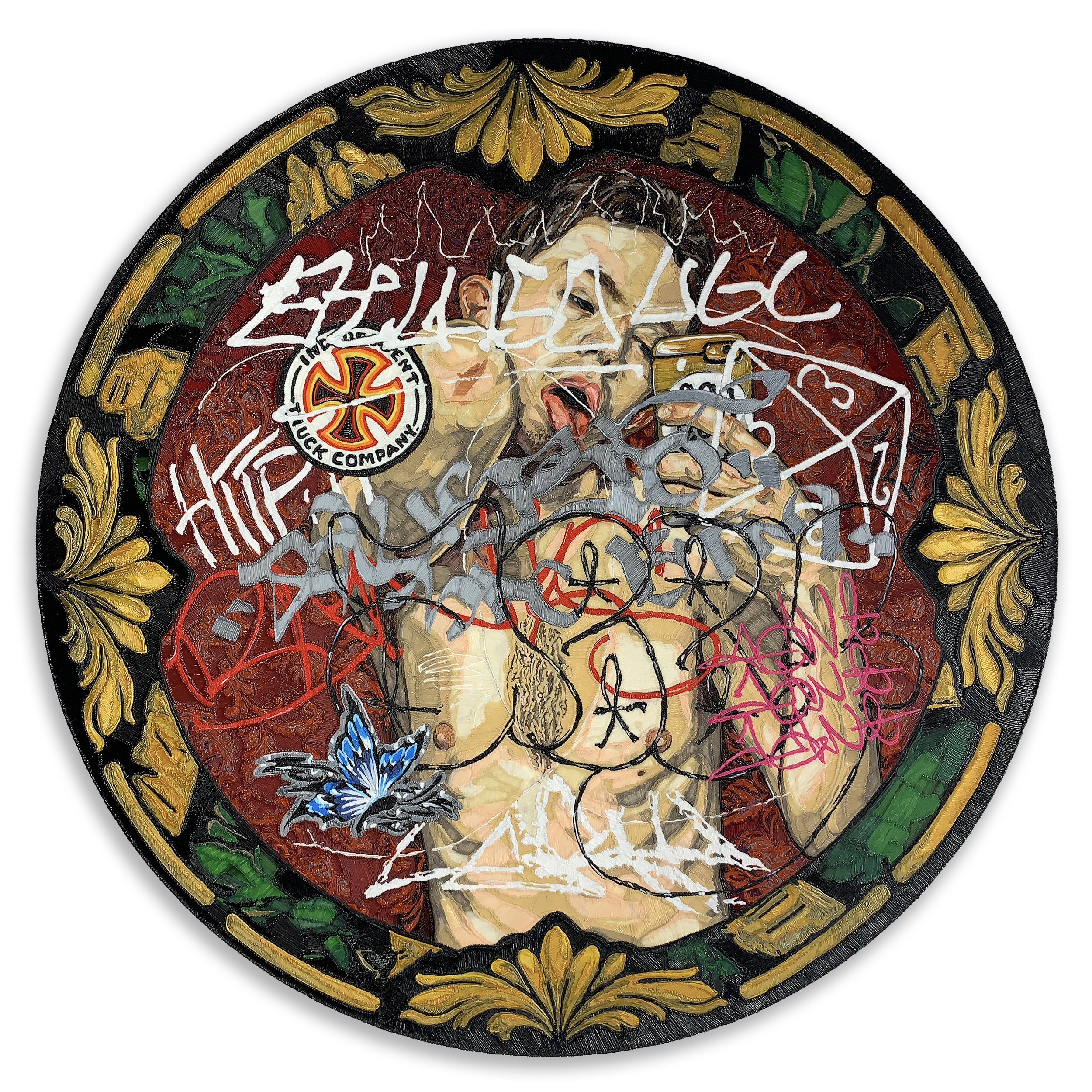  END OF AN ERA, 36 inches in diameter, PLA on panel, 2019 