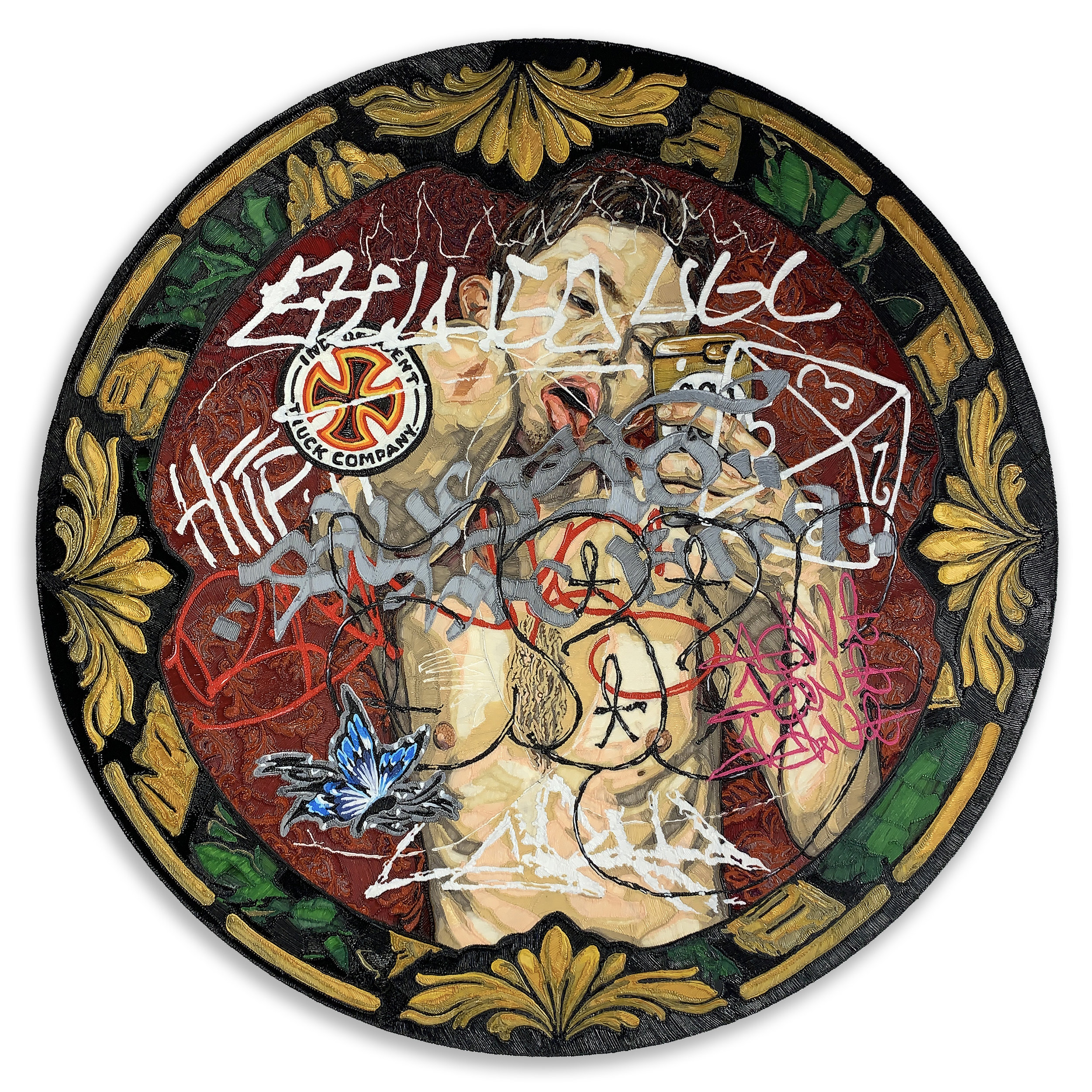  END OF AN ERA, 2019  36 inches in diameter, PLA on panel 