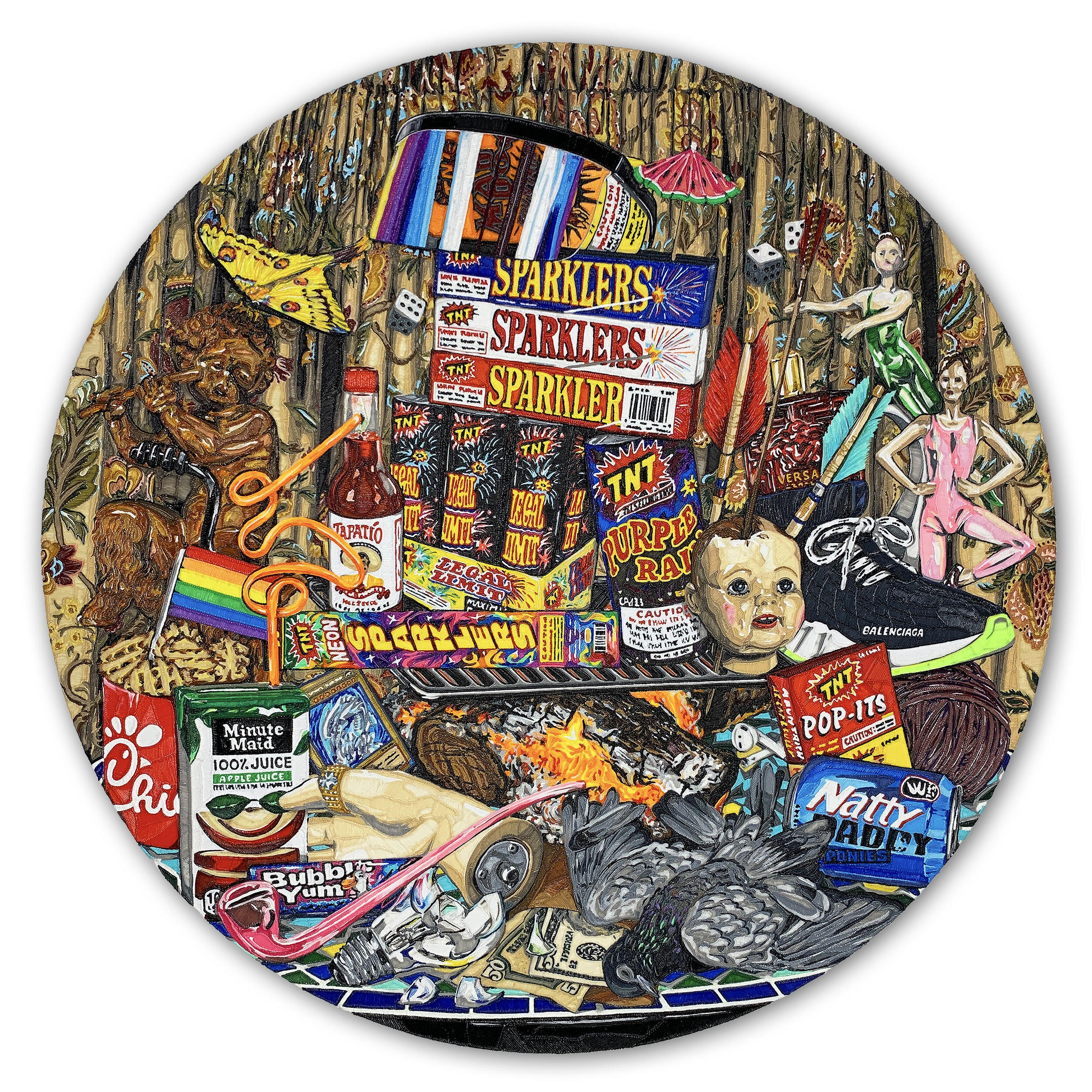  ON THE EDGE, 48 inches in diameter, PLA on panel, 2019 