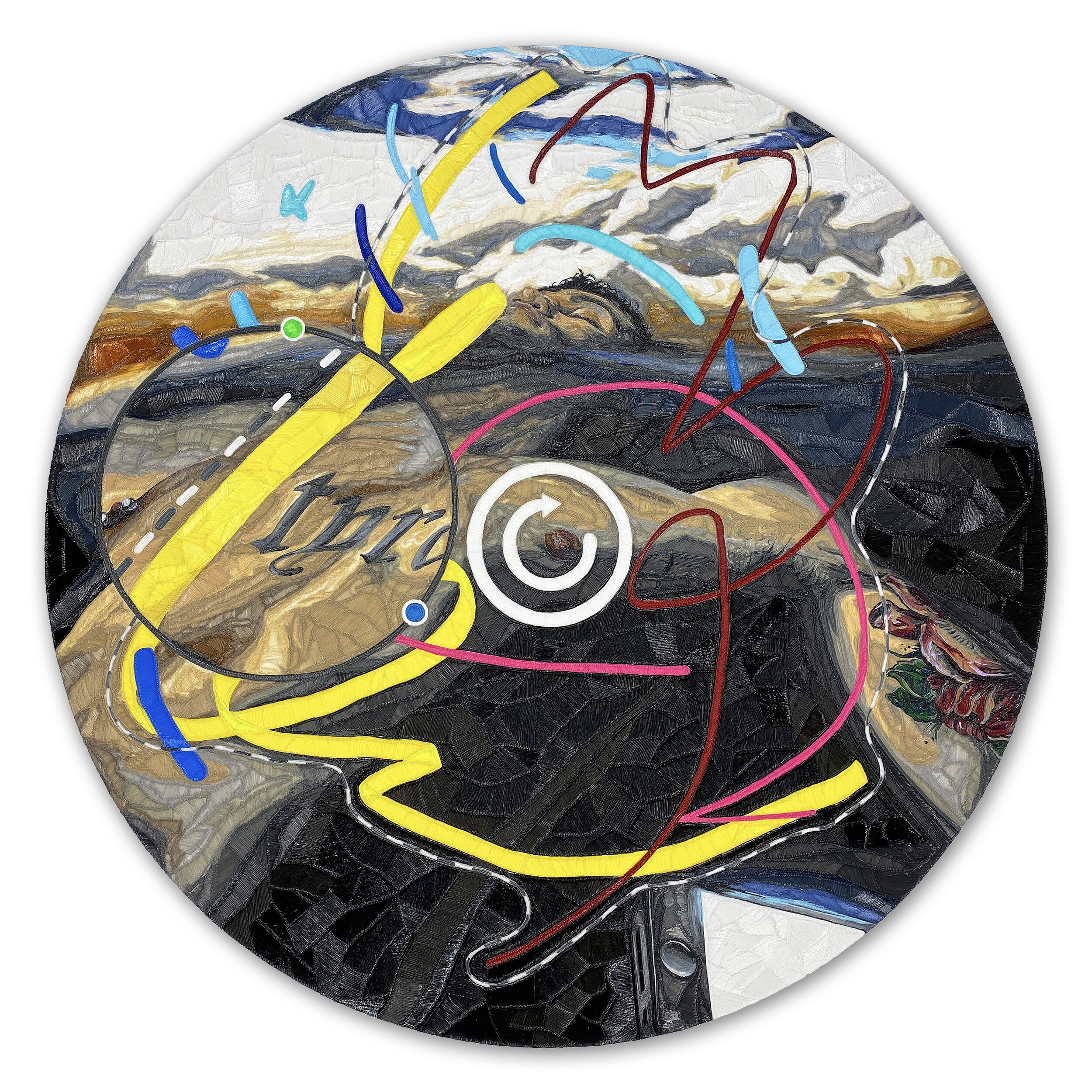  ANCHORED, 2019    48 inches in diameter, PLA on panel 