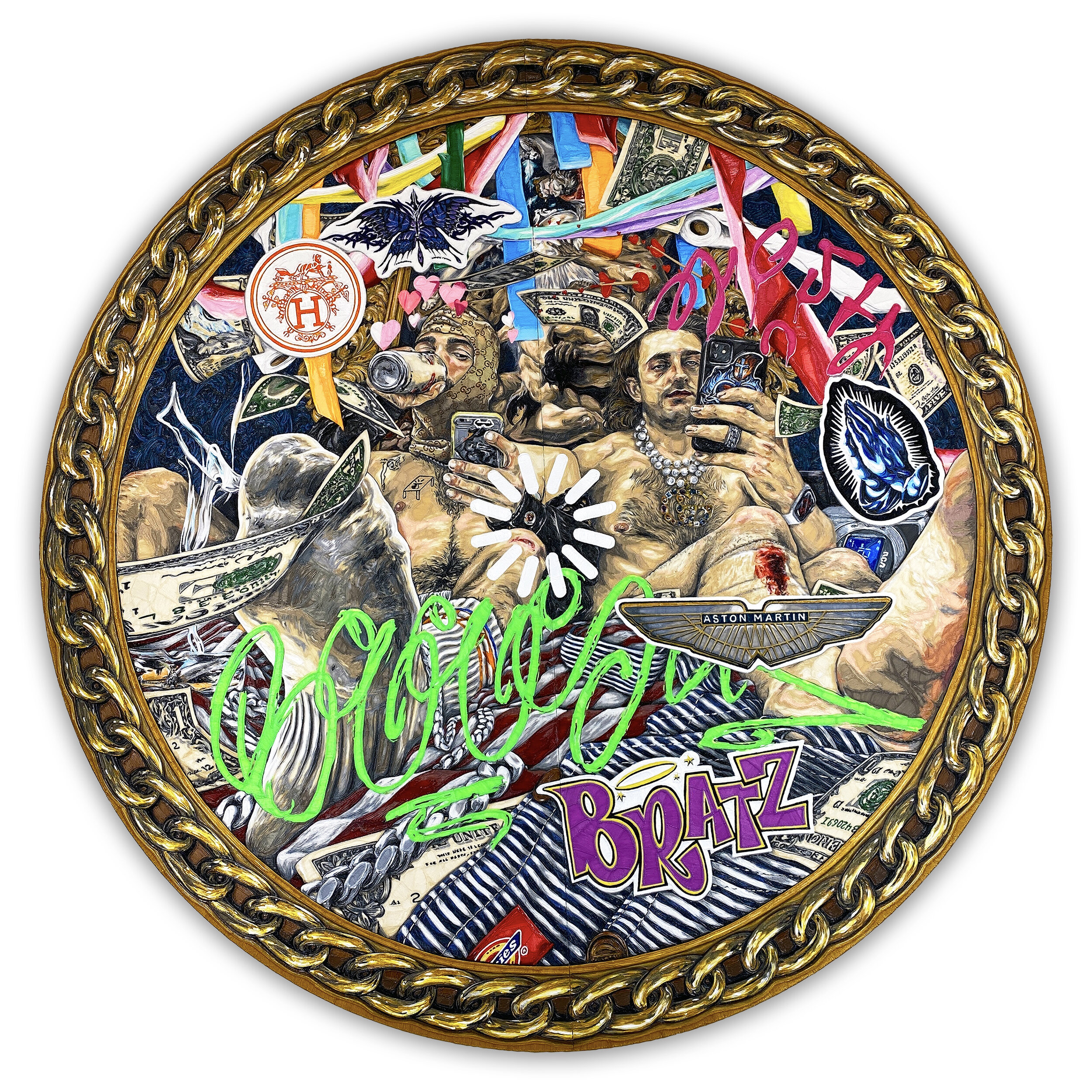  BOYZ OF THE WILD, 73 inches in diameter, PLA on panel, 2020 