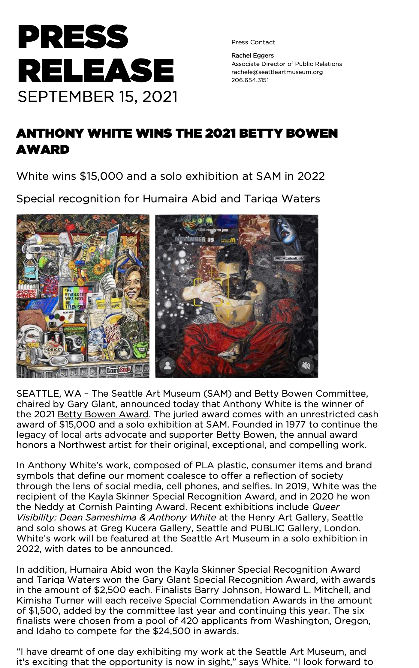 ANTHONY WHITE WINS THE 2021 BETTY BOWEN AWARD