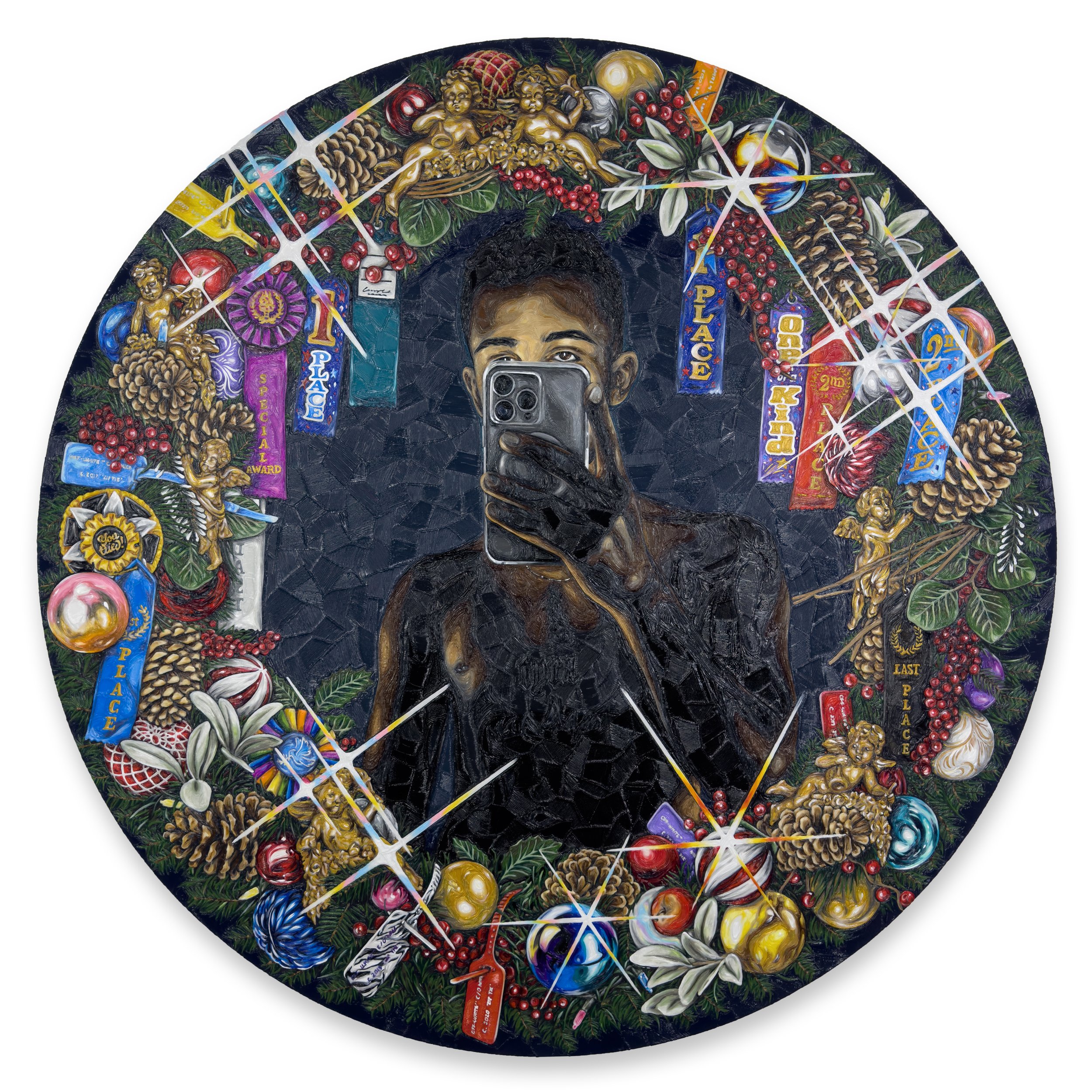  WHAT’S DONE IN THE DARK, 60 inches in diameter, PLA on panel, 2023 