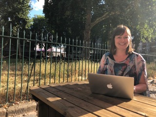 Ruth proving Charterhouse benches are as good a place as any to work