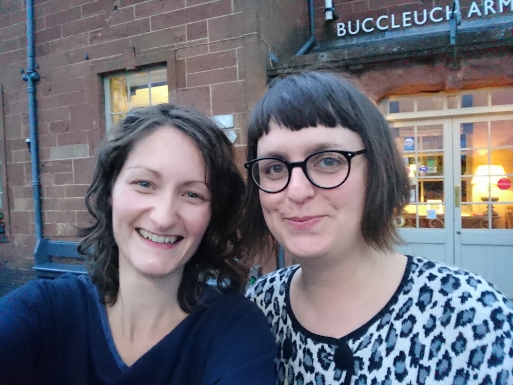 Sus (right) and me outside the Bucchleugh Arms in the Scottish borders.