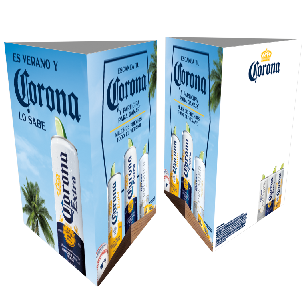Spanish Equity Cans Three Sided Display Card