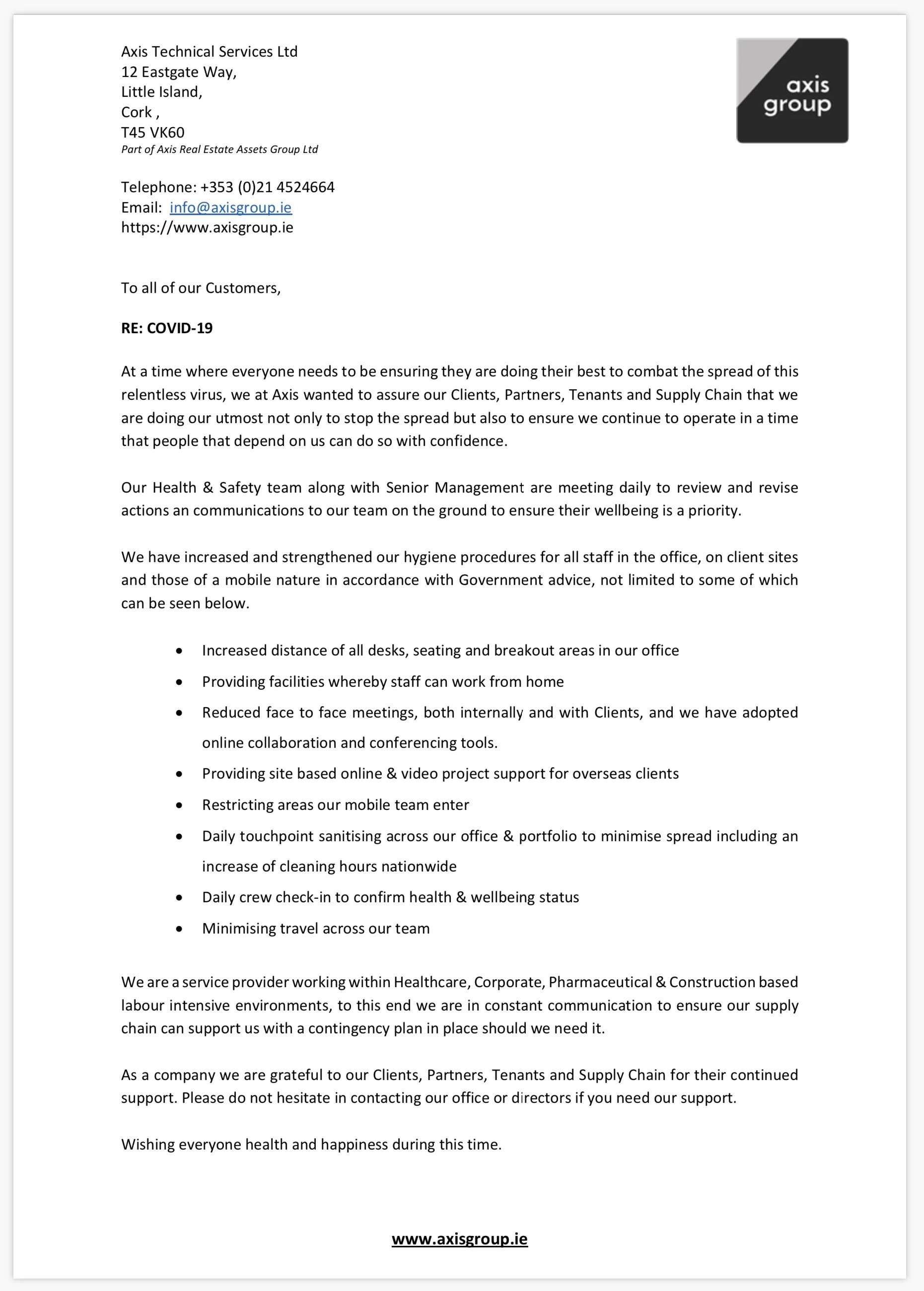 Our current COVID-19 response