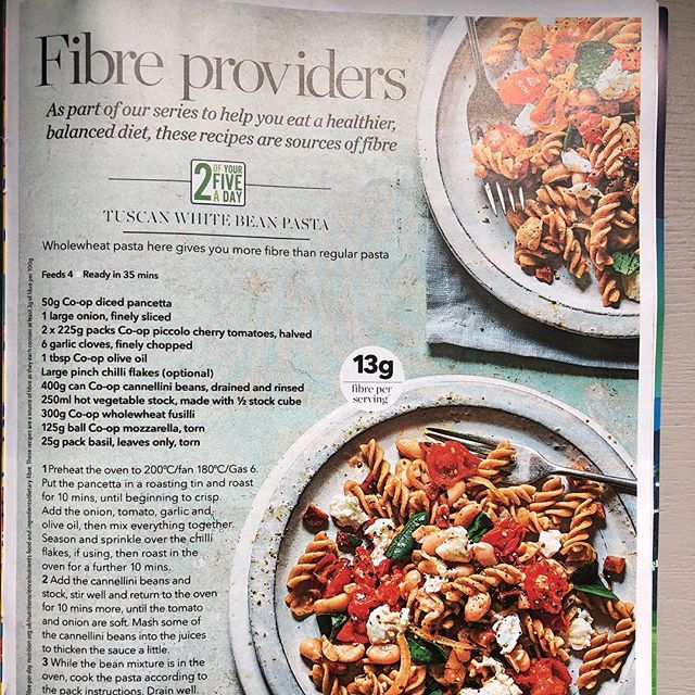 Find my 3 easy, healthy HIGH FIBRE recipes in this month&rsquo;s May issue of Co-op Magazine @coopukfood 
I know we bang on about it but for good reason! Eating a healthy balanced diet, high in fibre can help protect you against bowel cancer- the 4th