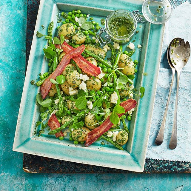 Little bit more seasonal salad inspiration:
***Asparagus, new potatoes, peas and bacon with salsa verde and crumbled Lancashire cheese *** in this month&rsquo;s June issue of @redmagazine 
Such a great, hearty salad for this time of year - choose eng