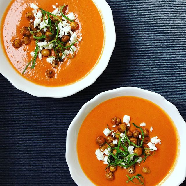 The thought of cold soup used to make my stomach turn, but somewhere along the way I began to like it and then to love it! 
This gazpacho has a Moroccan twist - just a touch of spice and a tiny bit of heat to rev up the sweet juicy tomatoes. 
Seasona