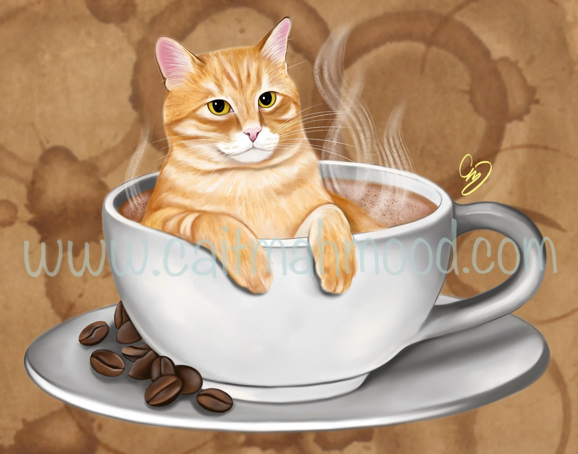 "Pumpkin Spice Catpurrcino", digital art 