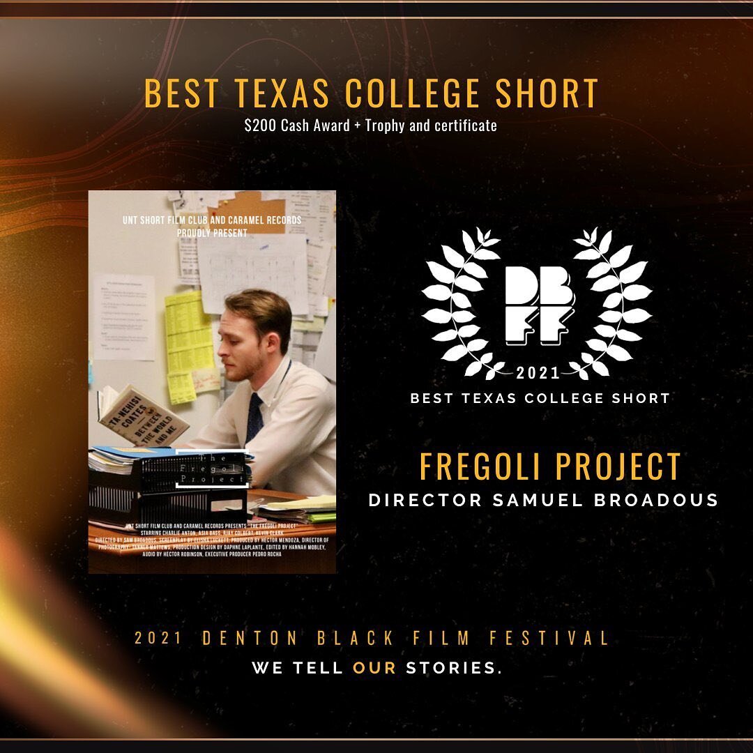 On behalf of everyone who worked on The Fregoli Project, we are incredibly honored grateful to have won Best Texas College Short! Thank you so much @dentonbff #dbff21 #film #indiefilm