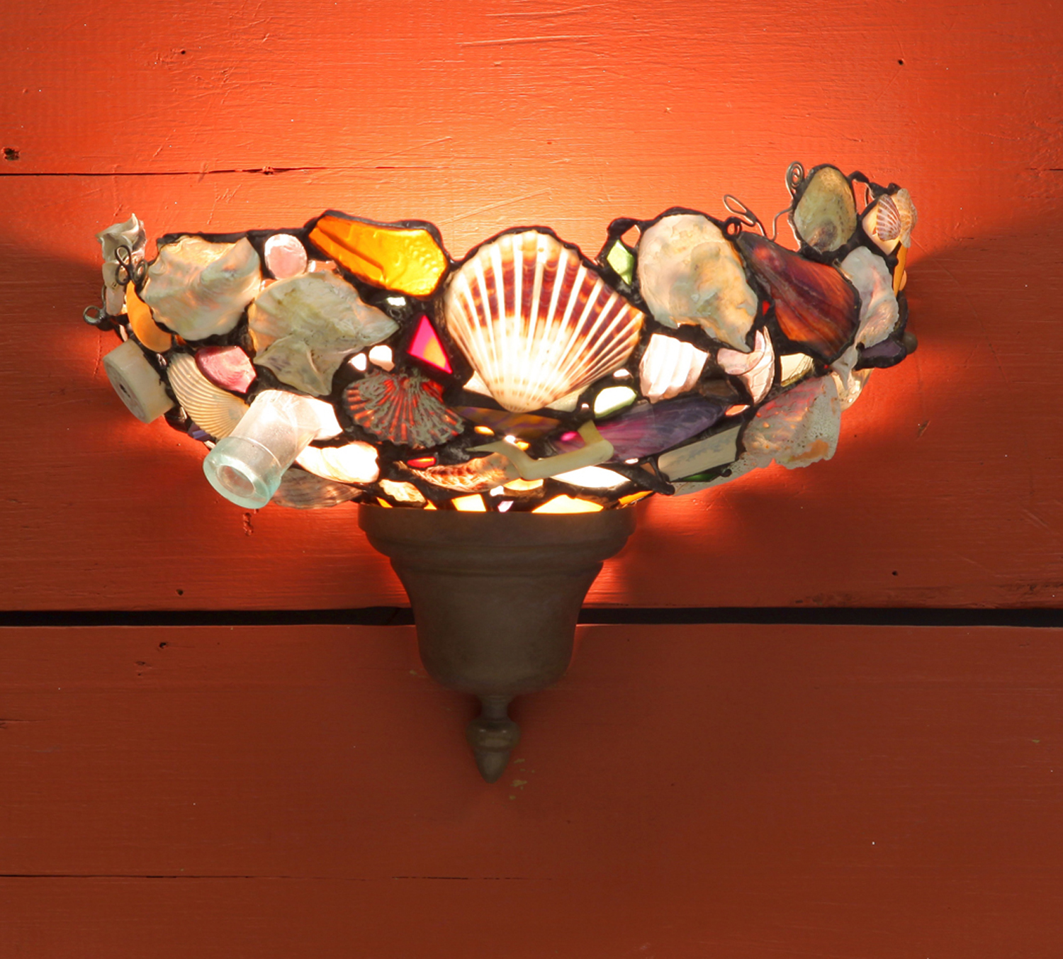  WALL SCONCE ~ Beach shells and pottery shards