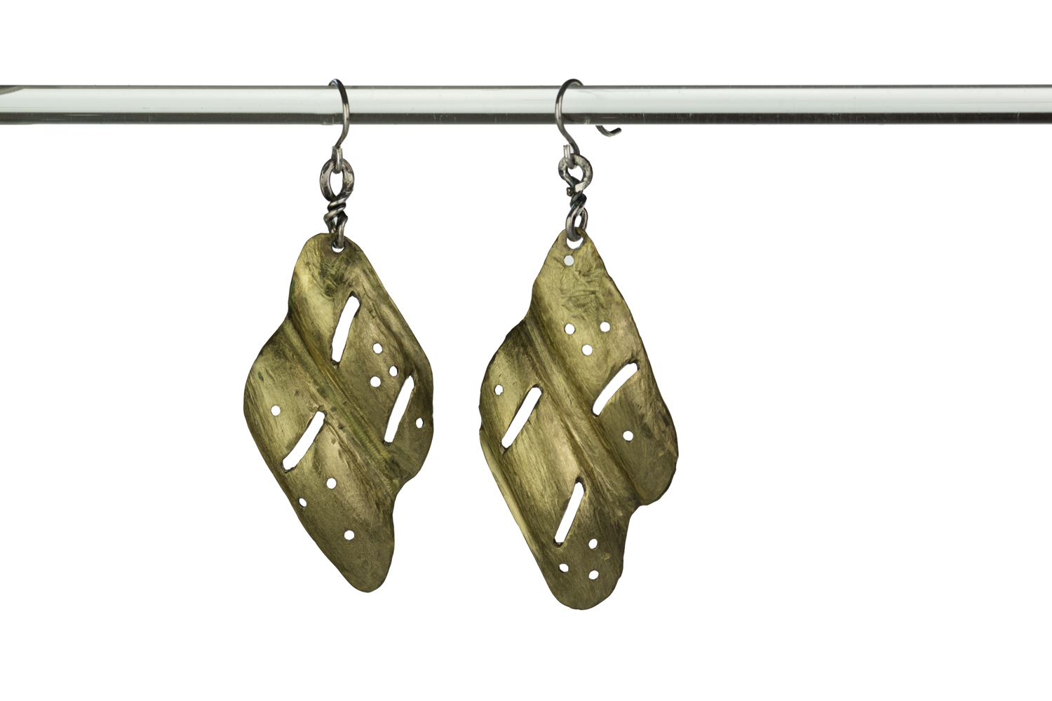 BRASS WAVE EARRINGS ~ Repurposed hand-forged vintage brass and silver