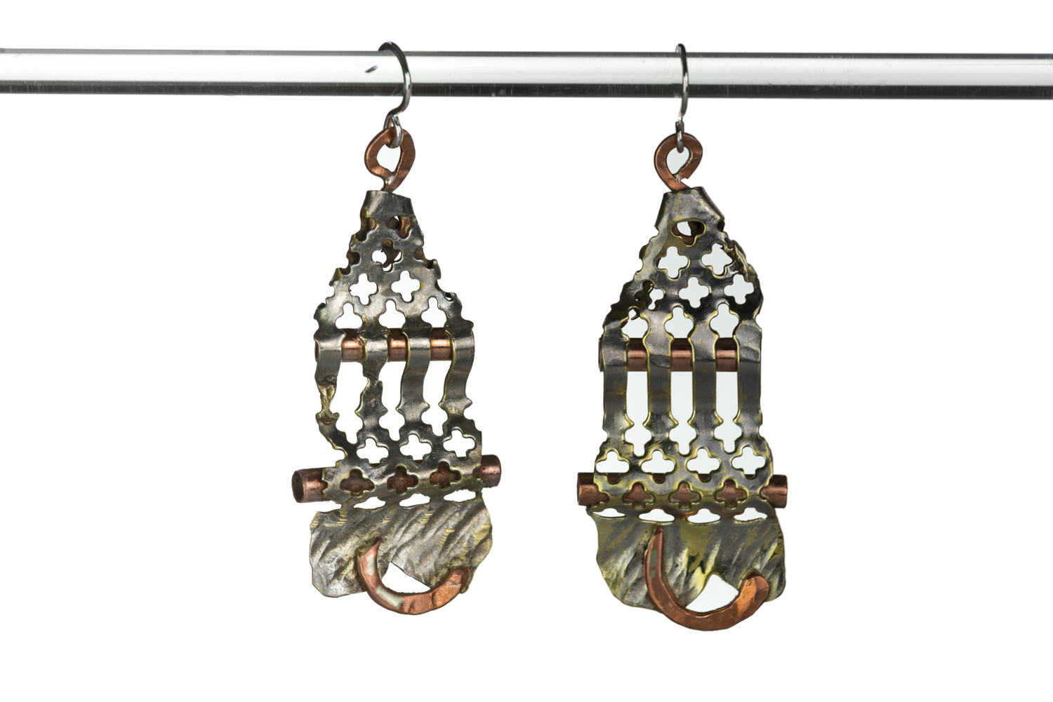 COPPER PIPE EARRINGS ~ Repurposed hand-forged vintage silver and copper