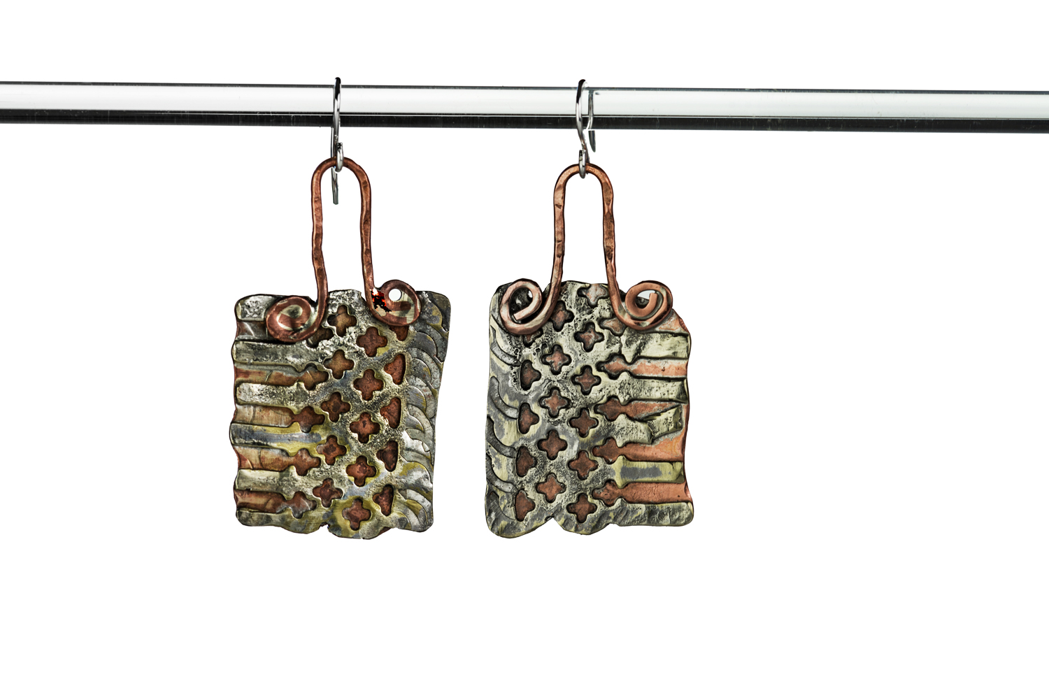 SILVER OVERLAY EARRINGS ~ Repurposed hand-forged vintage silver and copper earrings
