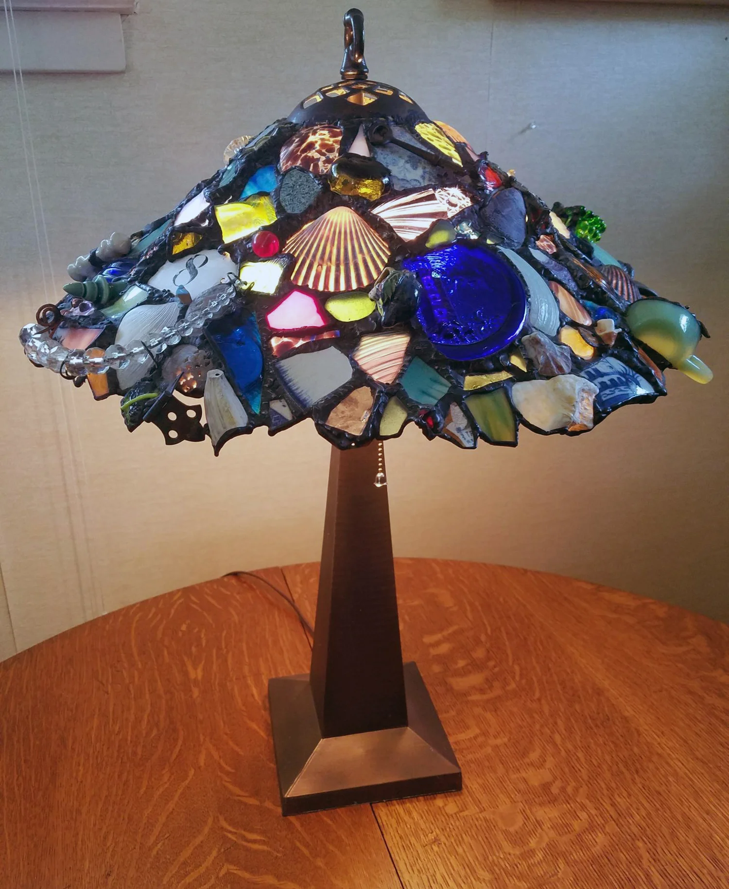 HAPPY GRADUATION PAUL ~ 18" diam. Repurposed glass and client's treasures