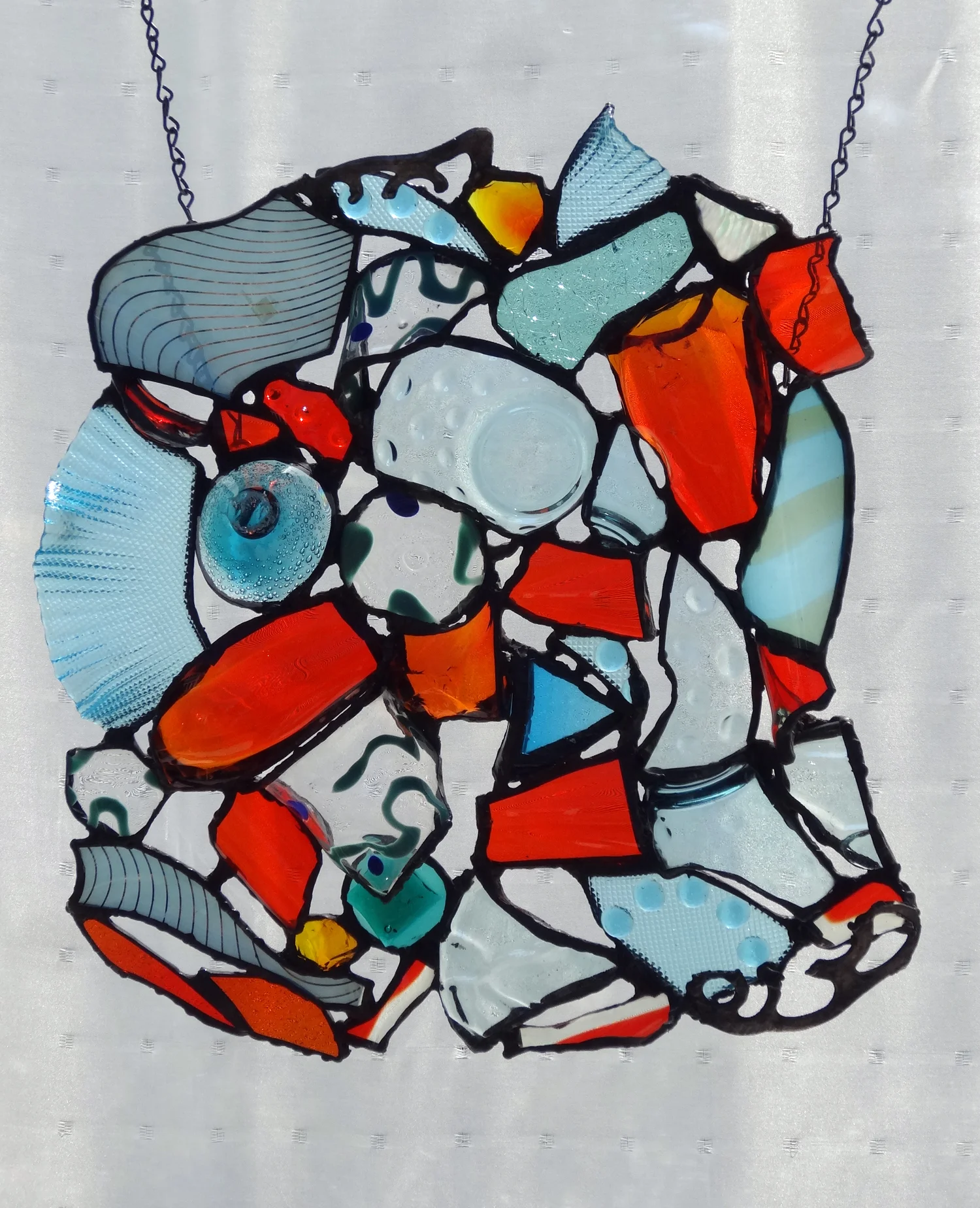 SPRING ARRIVING ~ 15"x12" Repurposed glass and metal (SOLD)