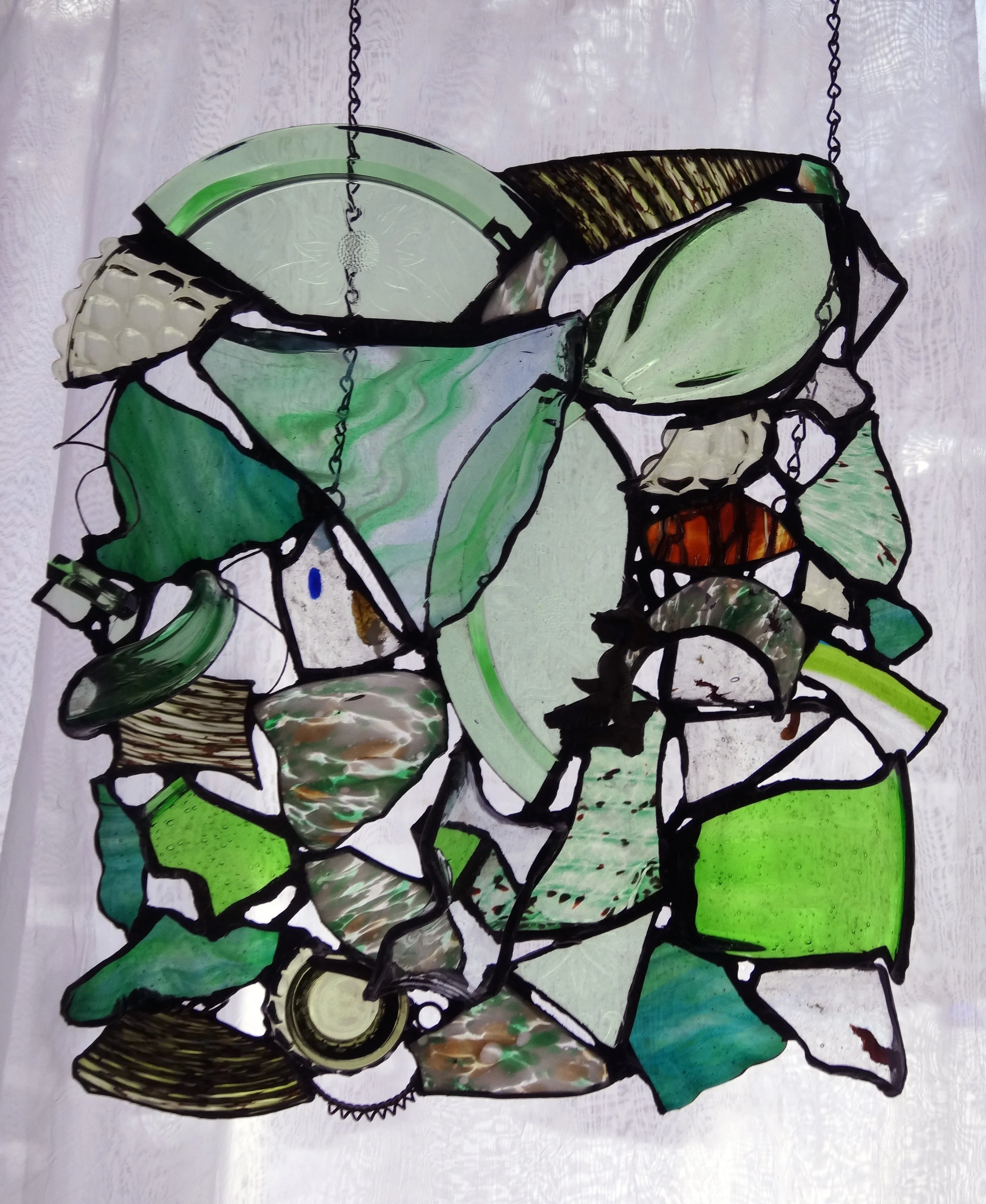 BURST OF SPRING ~ 18"X16" Repurposed glass and hand-forged metals