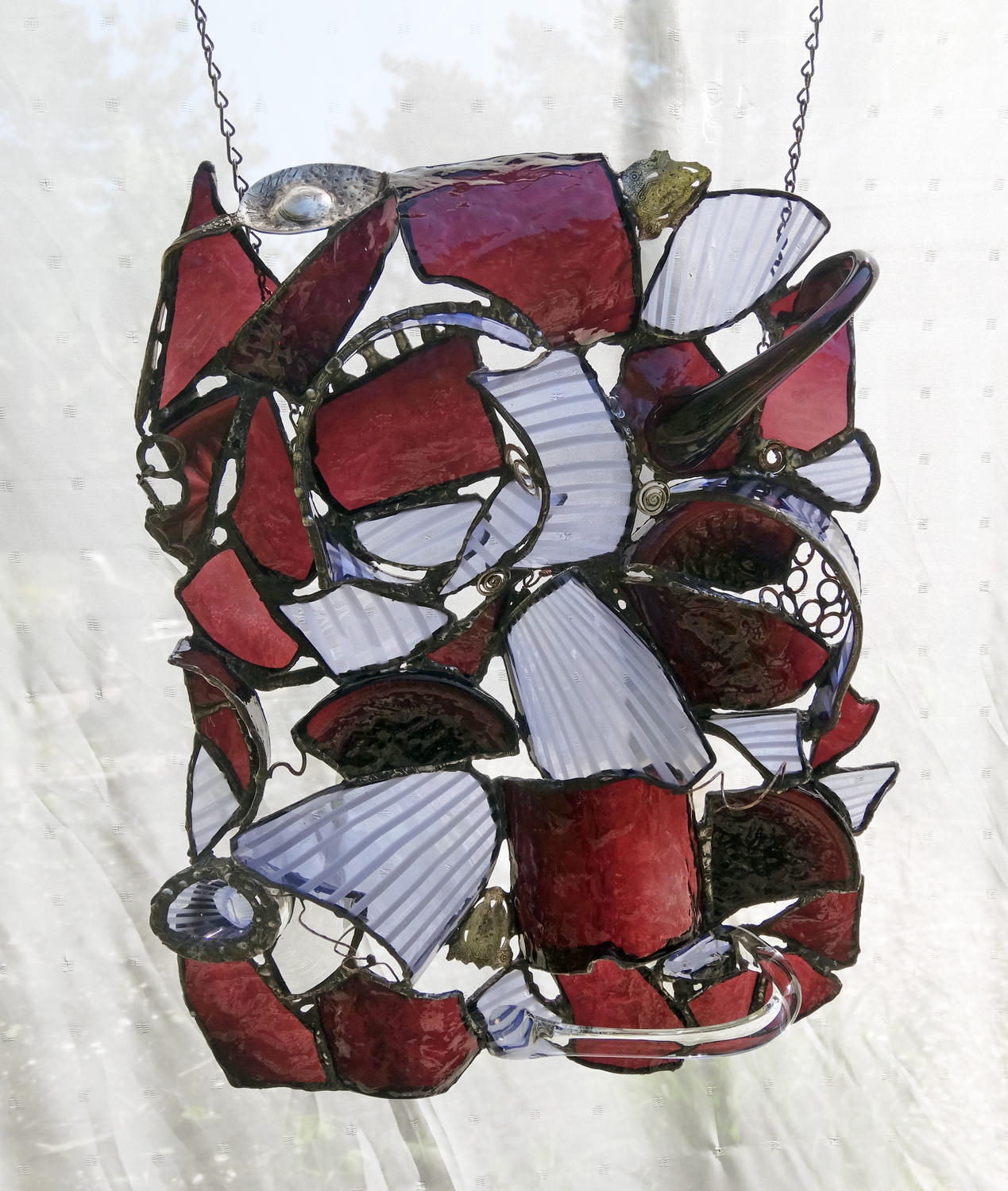 MULBERRIES ~ 20"x14" Repurposed glass and hand-forged recycled metals