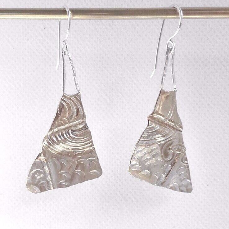 WAVES ~ Repurposed hand-forged fold forming vintage silver brass earrings