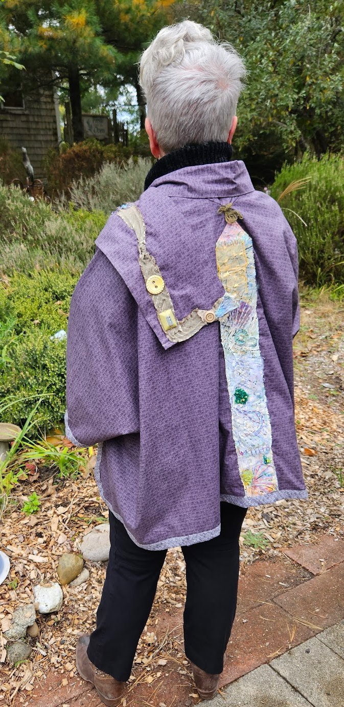 Purple Kimono from the back embellished with altered textiles