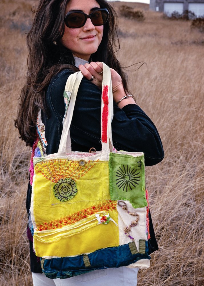 Perfectly Modeled Repurposed All Occassion Tote, yellow and greens 13x13