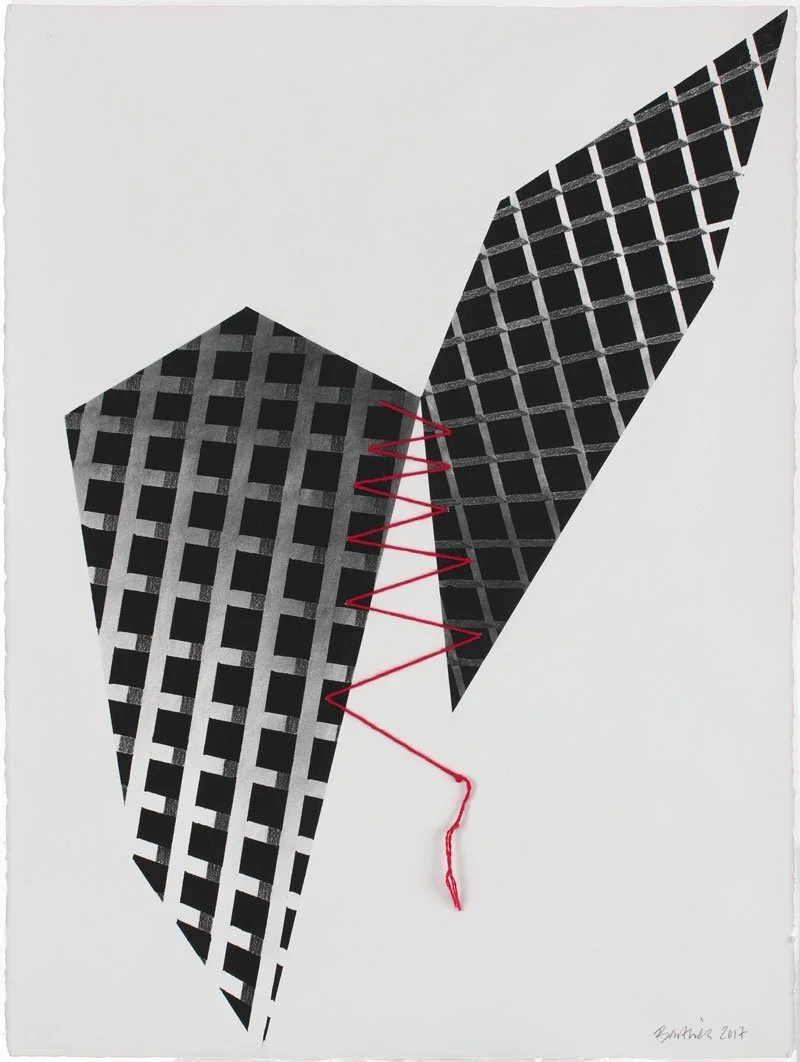 String Theory #9  Acrylic, charcoal, wool yam on paper 30"x22" $2,250