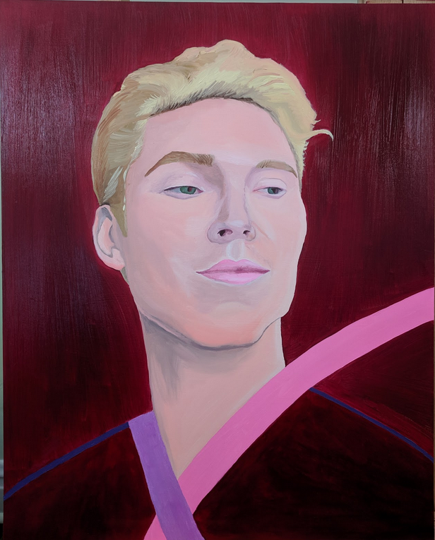 Untitled (Bradley in Red) Oil on wood panel 20”x16” SOLD