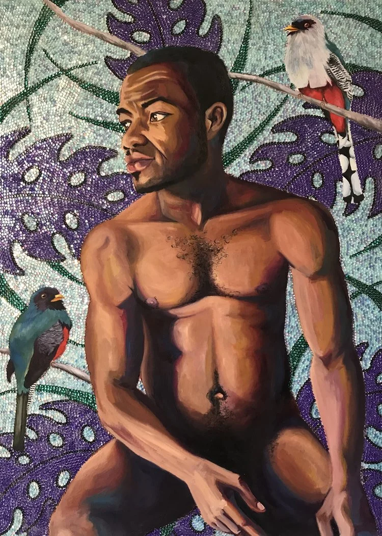 The Hispaniola Trogan Oil, sequins on canvas 36"x26" $1,800