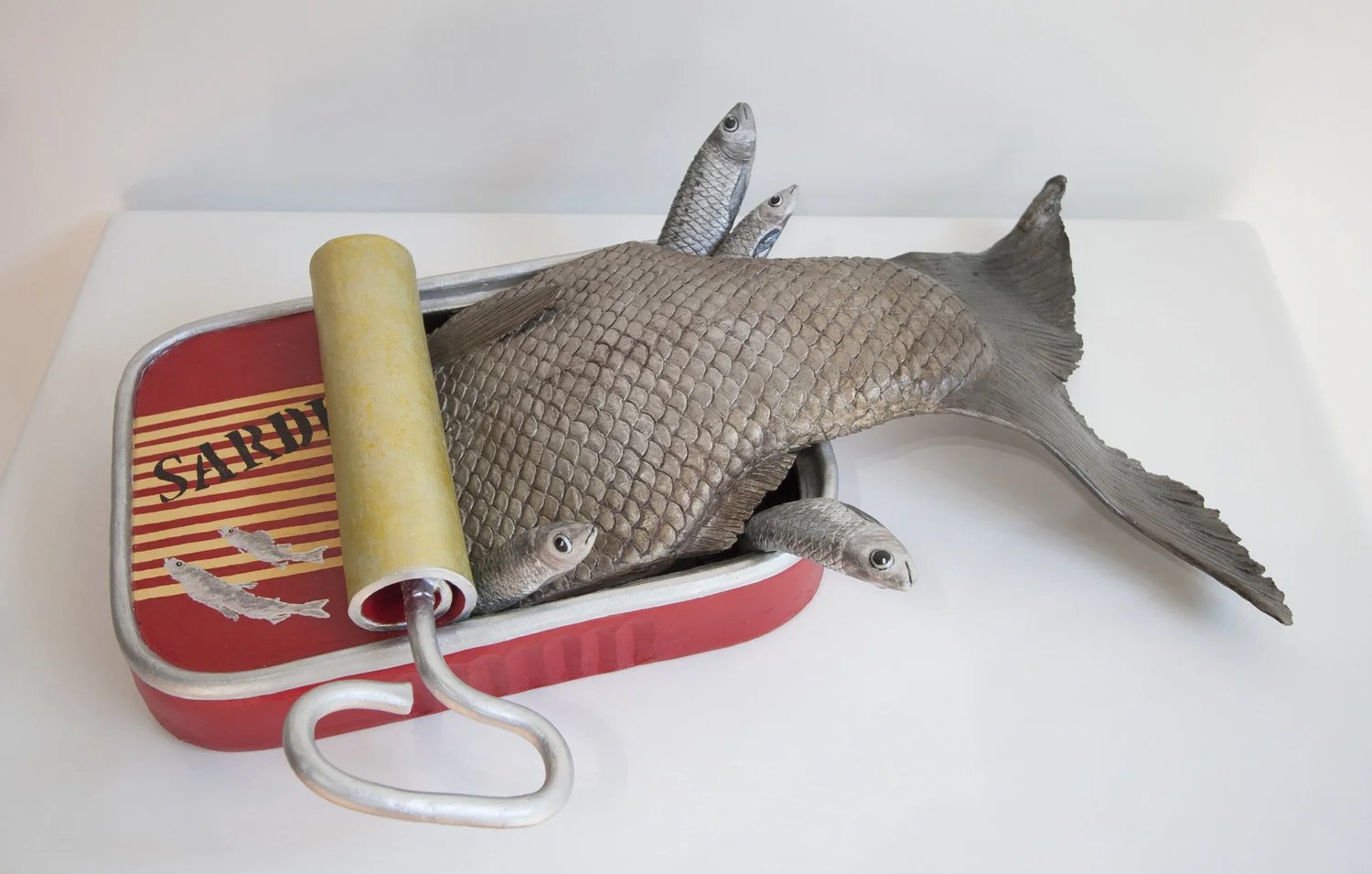 No Room in the Tin Ceramic, acrylic paint 5"x22"x13" $1,200