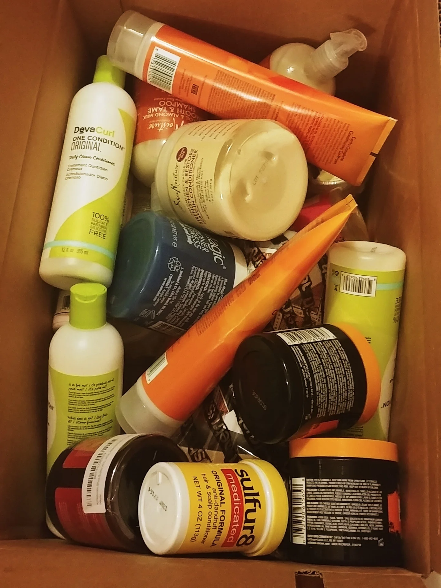 Photo Description: Box of Ethnic Hair Care Products