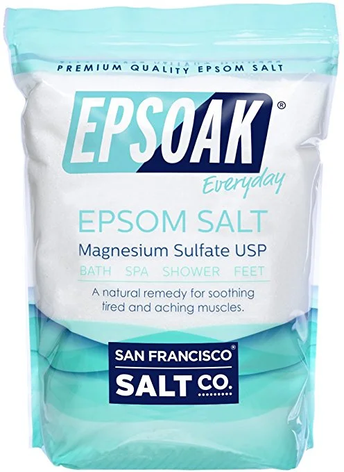 Epsom Sals - (Fragrance Free) Epsom Salt is a pure mineral compound (Magnesium Sulfate) in crystal form. Soaking in an Epsom Salt bath is one of the most effective means of making the magnesium your body needs readily available. Known for its premium quality and many therapeutic uses , Epsoak Epsom Salt dissolves easily in warm water to help soothe muscle pain, relieve aching feet, cleanse pores, and detoxify the skin . Epsoak is a naturally translucent/white salt in medium grain (0.2-3mm).