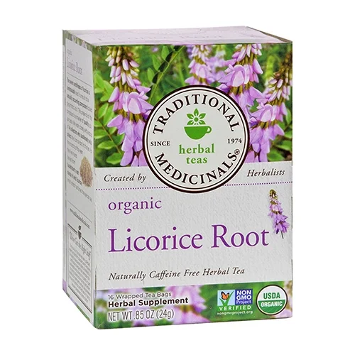 Traditional Medicinals Organic Licorice Root Tea 3 pk by Traditional Medicinals Licorice root is used to soothe gastrointestinal problems. In cases of food poisoning, stomach ulcers, and heartburn , licorice root extract can speed the repair of stomach lining and restore balance. This is due to the anti -inflammatory and immune-boosting properties of glycyrrhizic acid.