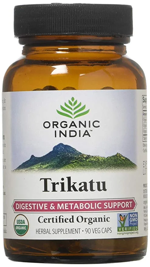 Trikatu SUPPORTS DIGESTION - Take Organic India Trikatu to support digestion and increase overall gastric function SUPPORTS PRODUCTION OF DIGESTIVE ENZYMES - Organic India Trikatu supports the production of digestive enzymes and stimulates quick absorption of nutrients USED IN AYURVEDIC MEDICINE TO STIMULATE "AGNI" - Ayurvedic medicine includes the use of Trikatu to encourage "agni" or digestive "fire" USDA CERTIFIED ORGANIC AND NON-GMO - Organic India produces USDA Certified Organic and Non-GMO digestive supplements, antioxidants, natural hormonal health products and stress-reduction herbs