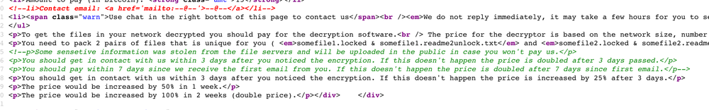 HTML from the DopplePaymer TOR site showing Data Exfiltration Threat