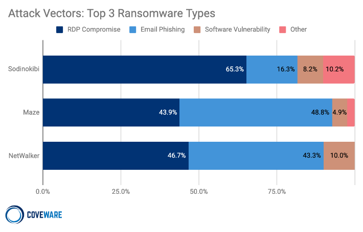 Top 3 Ransomware Types: Sodinokibi, Maze, and NetWalker.