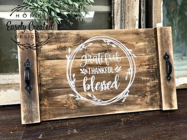 Wooden "Grateful" Serving Tray