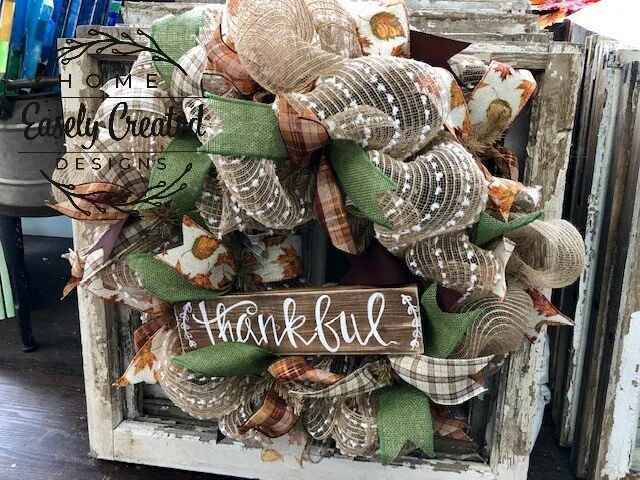 Large Burlap Mesh Wreath with Thankful Sign
