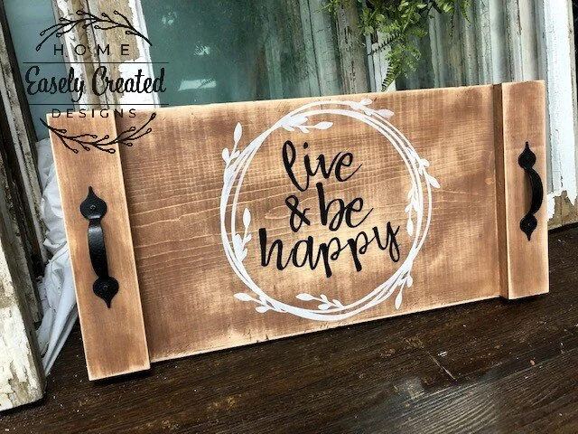 Be Happy Wooden Serving Tray